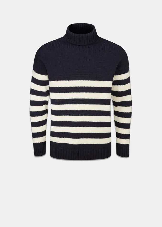 Knitwear & Tops*Gloverall Breton Submariner Jumper Navy with Ecru Stripes