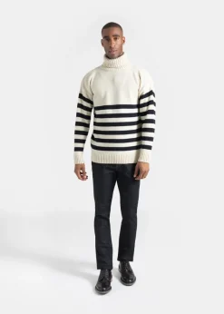 Knitwear & Tops*Gloverall Breton Submariner Jumper Ecru with Navy Stripes