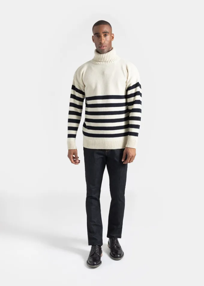 Knitwear & Tops*Gloverall Breton Submariner Jumper Ecru with Navy Stripes