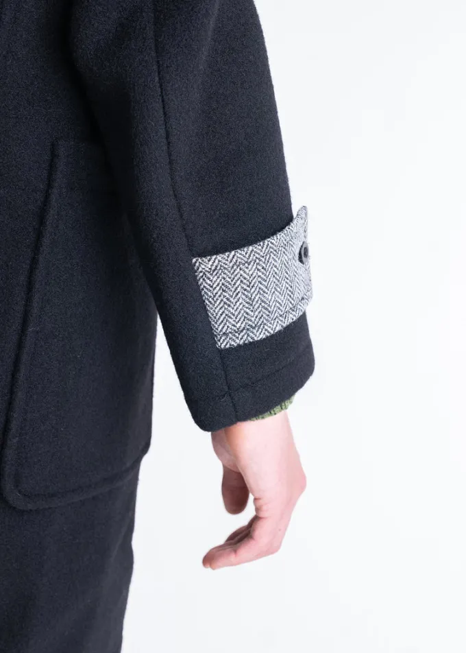 Duffle Coats*Gloverall Herringbone Contrast Monty Duffle Coat Black