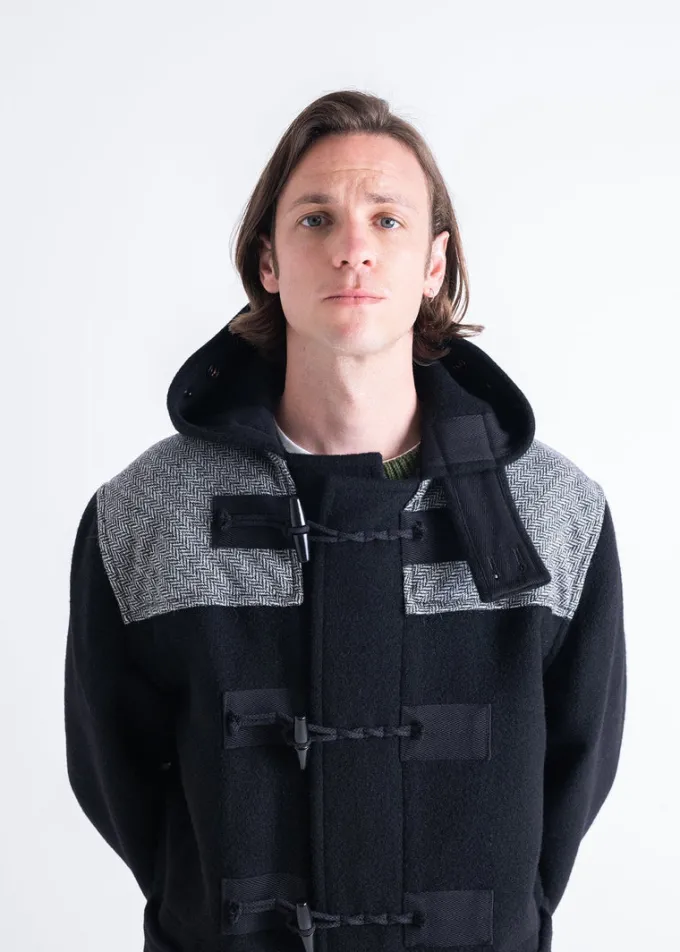 Duffle Coats*Gloverall Herringbone Contrast Monty Duffle Coat Black