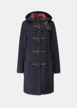 Duffle Coats*Gloverall Long Slim Fit Duffle Coat Navy Royal Stewart