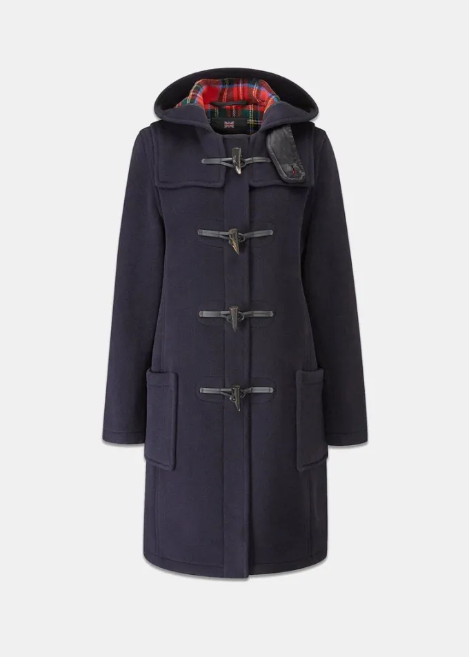 Duffle Coats*Gloverall Long Slim Fit Duffle Coat Navy Royal Stewart