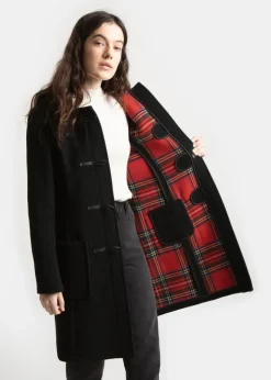 Duffle Coats*Gloverall Long Slim Fit Duffle Coat Black Royal Stewart