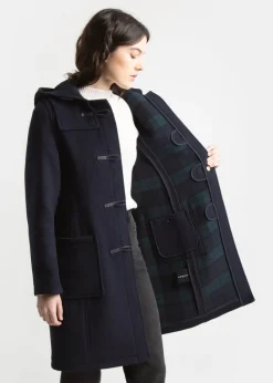 Duffle Coats*Gloverall Long Slim Fit Duffle Coat Navy Black Watch