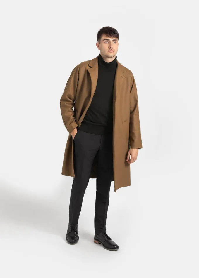 Overcoats*Gloverall Men's Chesterfield Refined Camel