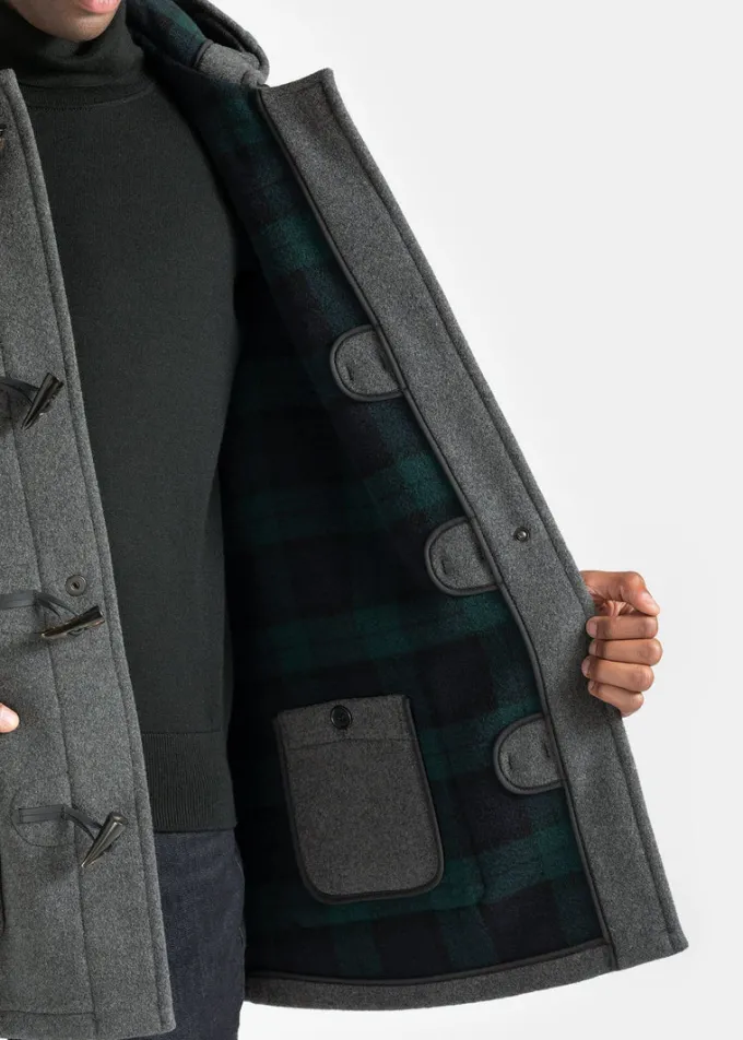 Duffle Coats*Gloverall Mid Length Duffle Coat Grey Black Watch