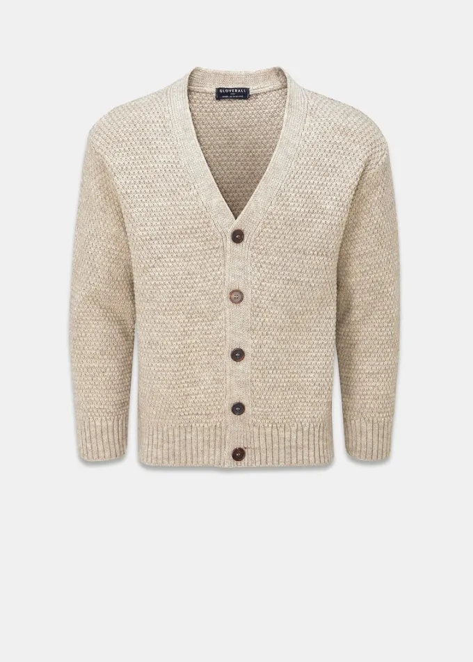 Knitwear & Tops*Gloverall Moss Stitch Cardigan Oatmeal