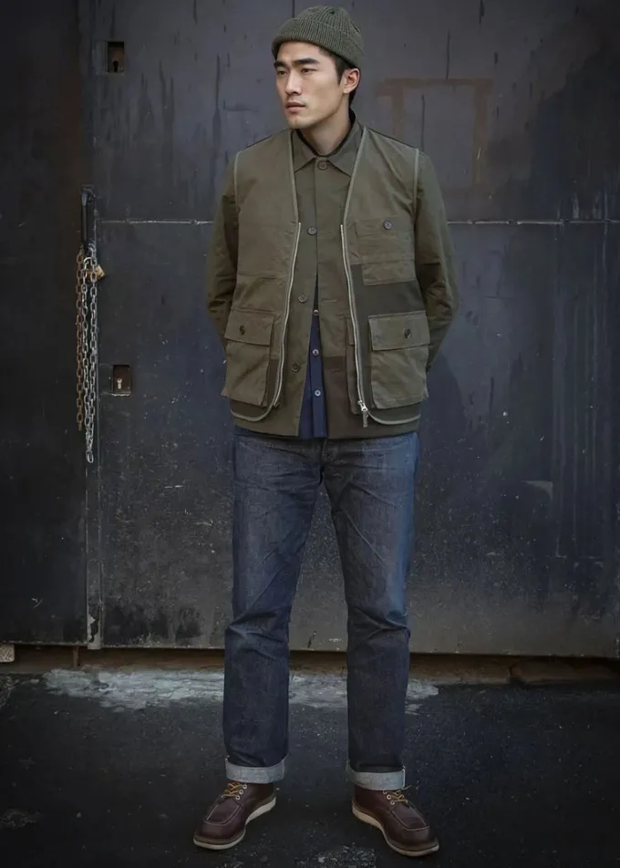Jackets*Gloverall Renewed Serviceman Vest Khaki