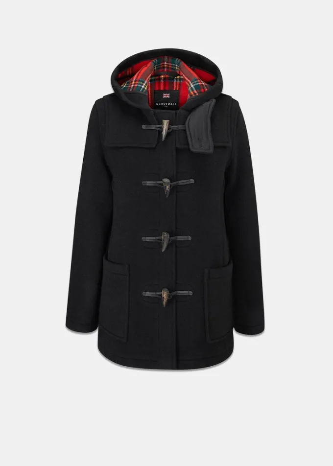 Duffle Coats*Gloverall Short Slim Fit Duffle Coat Black Royal Stewart