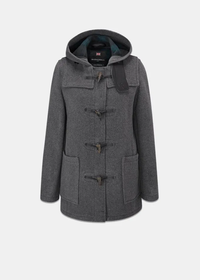 Duffle Coats*Gloverall Short Slim Fit Duffle Coat Grey Black Watch