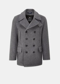 Peacoats*Gloverall Tartan Churchill Peacoat Grey Black Watch