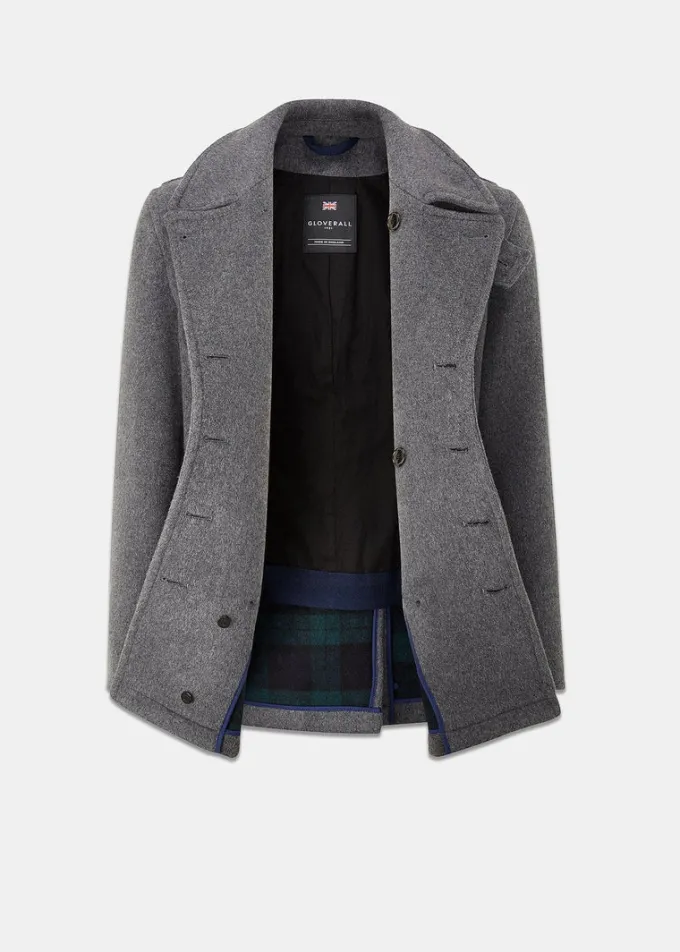 Peacoats*Gloverall Tartan Churchill Peacoat Grey Black Watch