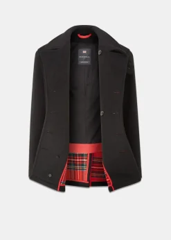 Peacoats*Gloverall Tartan Churchill Peacoat Black Stewart
